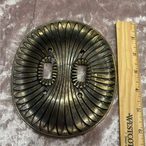 Vintage MCM metal sunburst Double Outlet switch cover Gold Color